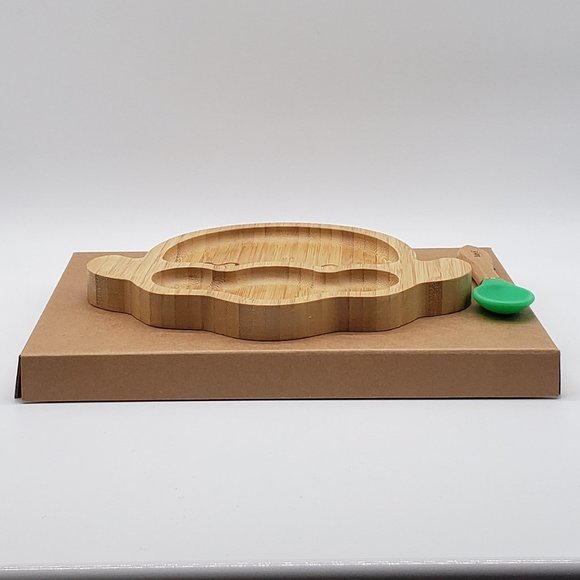 Baby K NIB Bamboo Divided Sheep Plate with Suction & Green Spoon Set - 6 Months - Picture 3 of 16